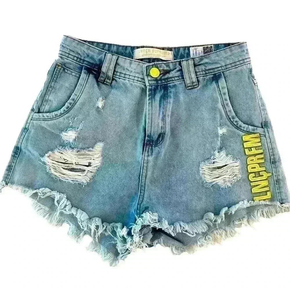 LANCA PERFUME NWOT Raw Hem High Ride W/Yellow Leather Logo Stitched On Sz 38/7